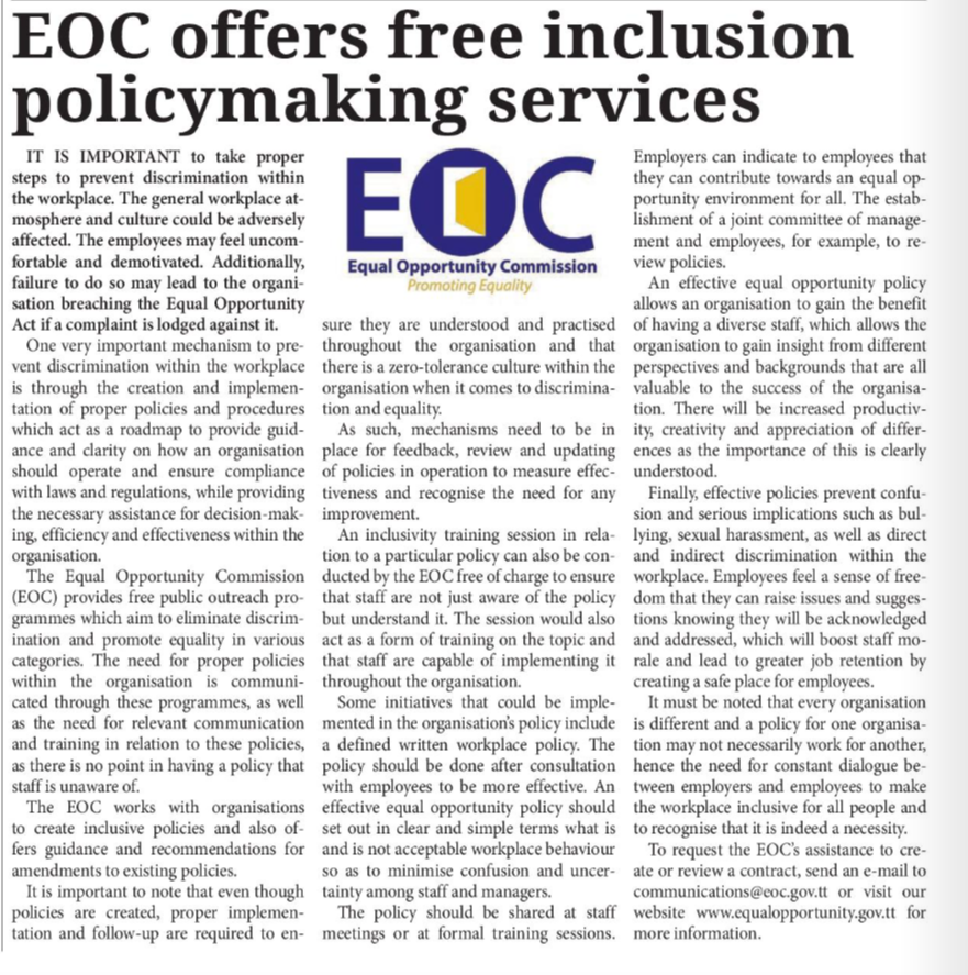 EOC offers free inclusion policymaking services